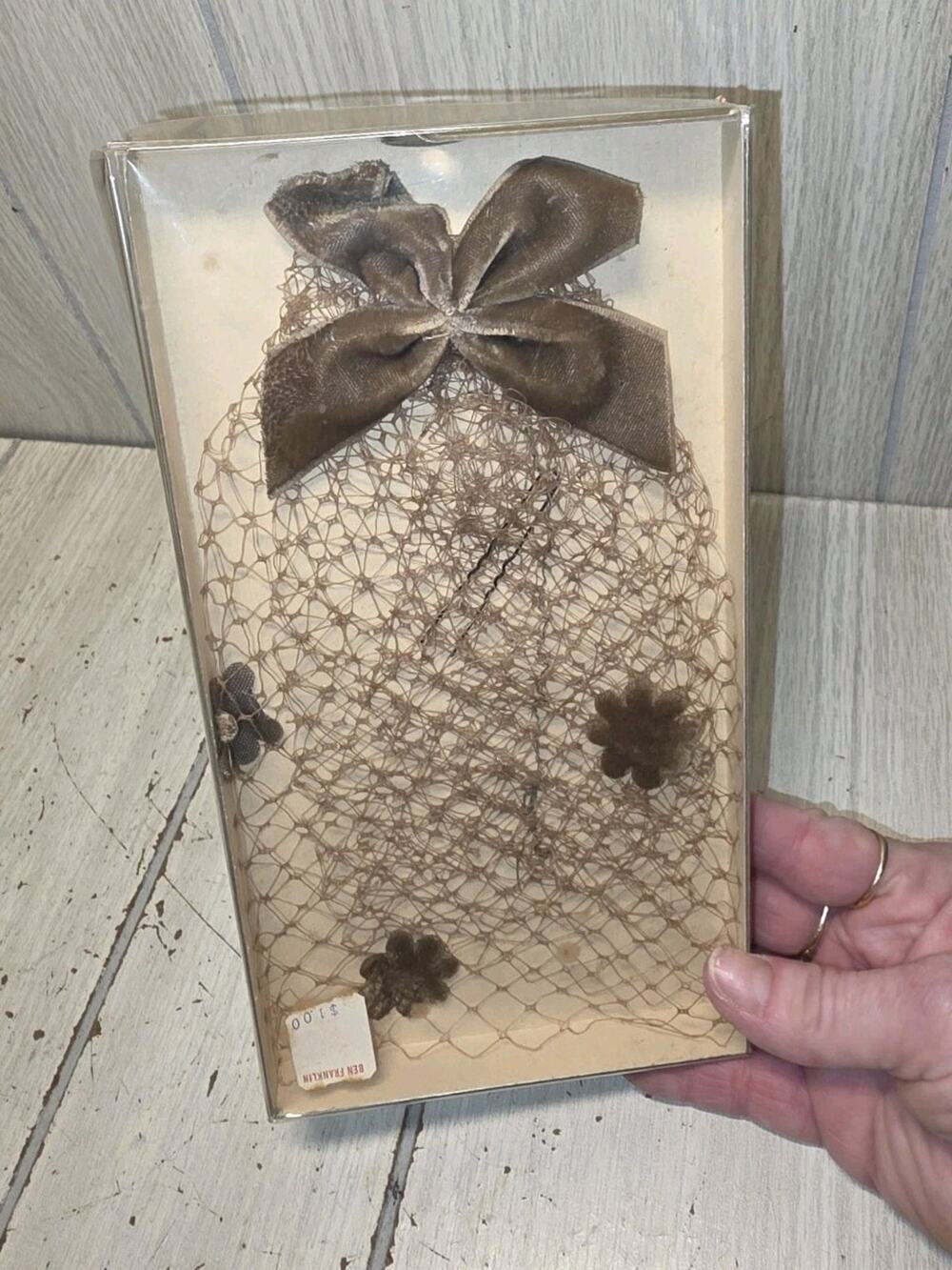 Vintage 1950's Hat Vail Netting Velvet Bows New Original Box Kentucky Derby